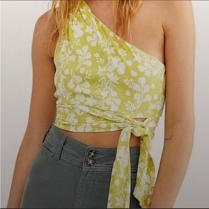 Free People Carmen Top Green & White Floral one shoulder L